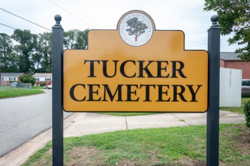Sign marking the entrance to the William Tucker Cemetery in Hampton, Virginia